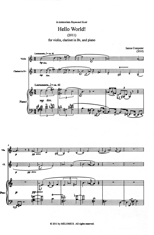 Hello world! (Iamus) 1ª página de la partitura